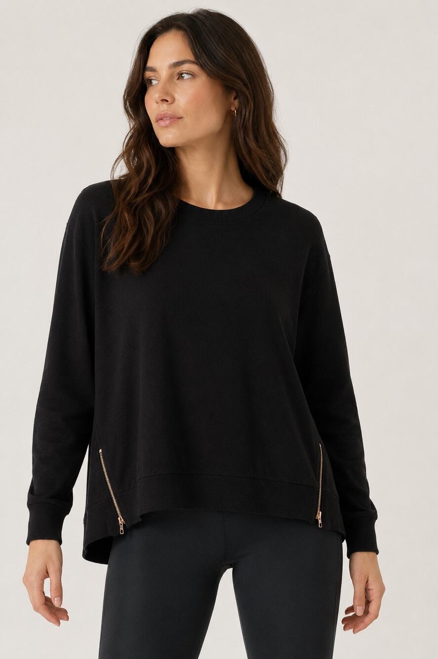 Glyder Black Modal Side Zip High Low Sweatshirt Pullover XL